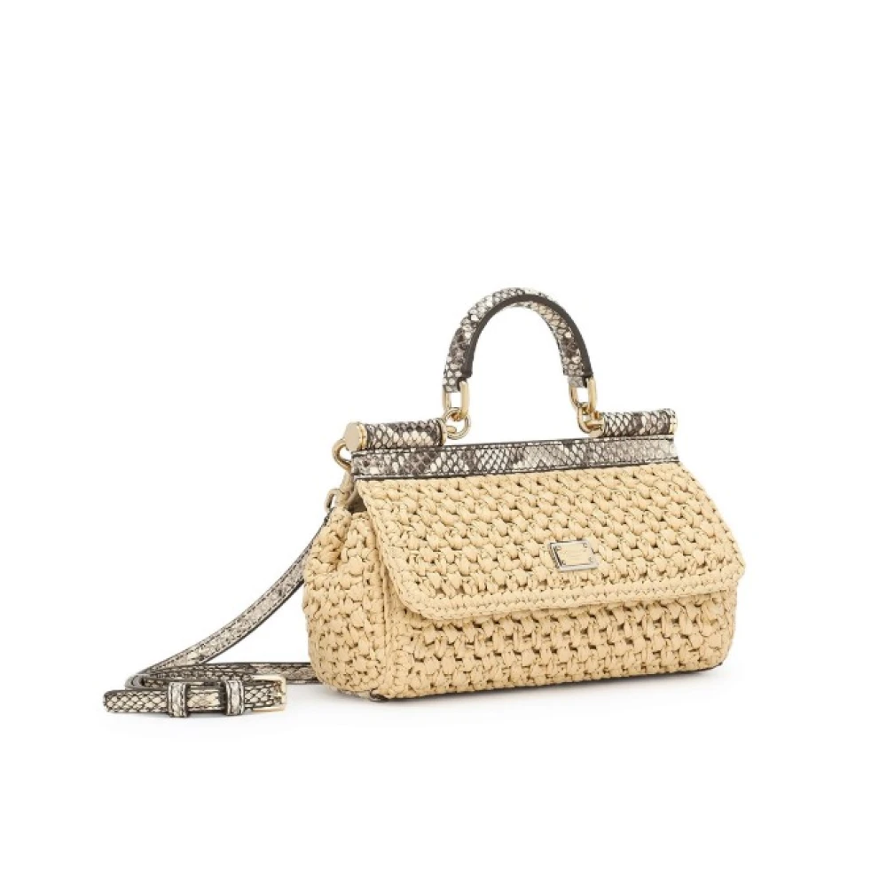 Dolce & Gabbana Sicily Handtas Raffia Design Slangeneffect Brown Dames