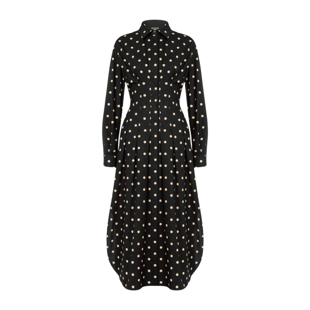 Moschino Women's Black Polka Dots Printed Cotton Poplin Dress