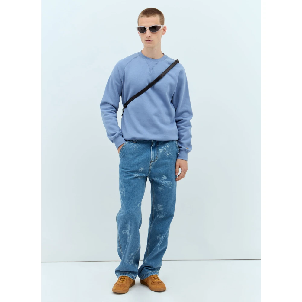 Carhartt WIP Jacquard Stamp Straight Leg Jeans Blue Heren