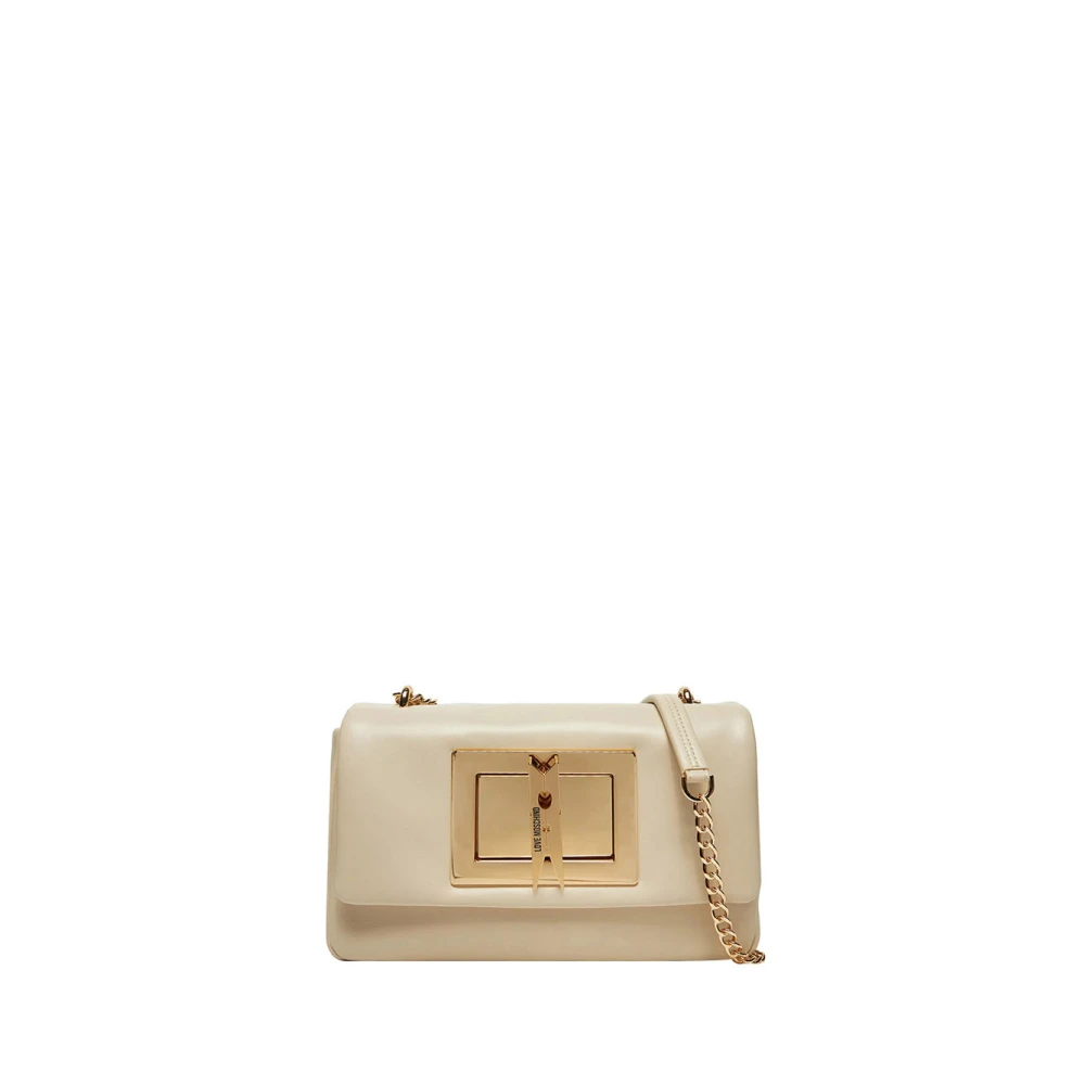 Love Moschino Stijlvolle Witte Schoudertas met Gouden Accenten White Dames