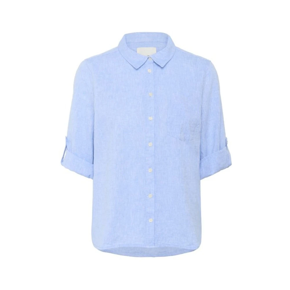 Part Two Vrouw Blauw Overhemden Dames, 2XS, Katoen, Linnen Katoen Relaxed Fit Shirt