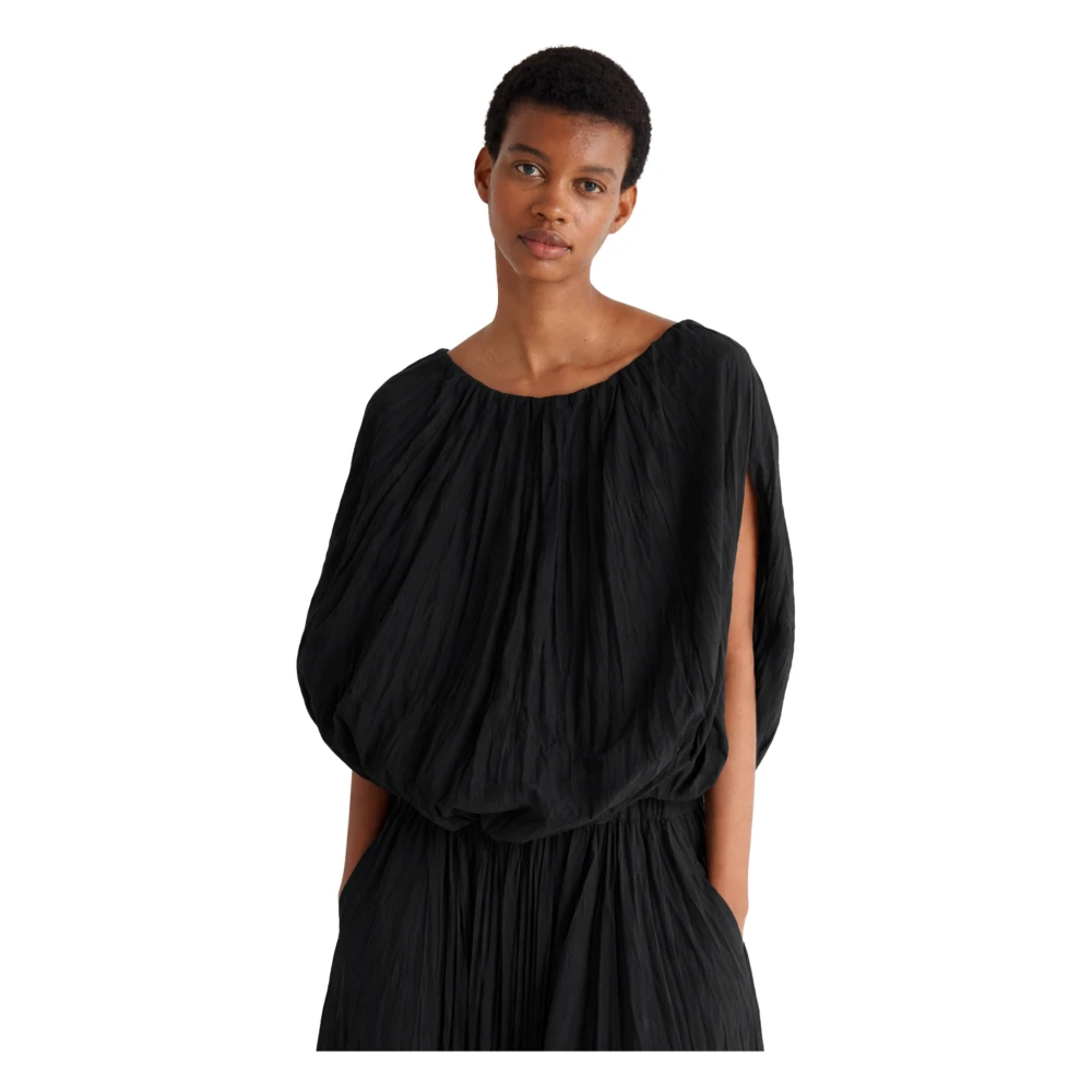 Meimeij Women's Black Blouses, 2XL, Blusa A Palloncino Plissettata