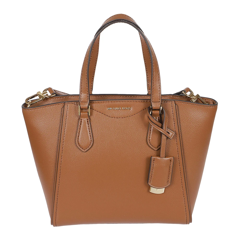 Michael Kors Zwarte Saffiano Leren Handtas met Gouden Details Brown Dames