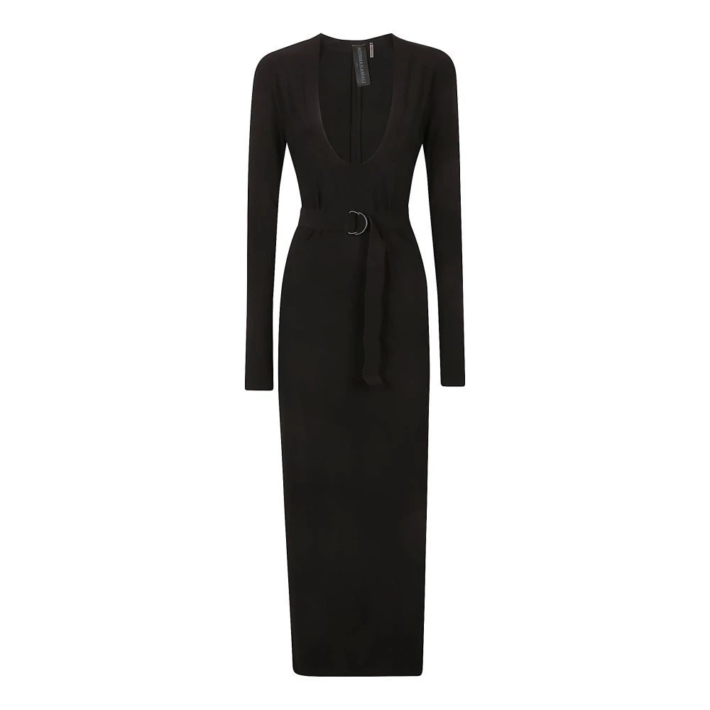 Norma Kamali Zwarte U Hals Zijdelingse Split Jurk Black Dames
