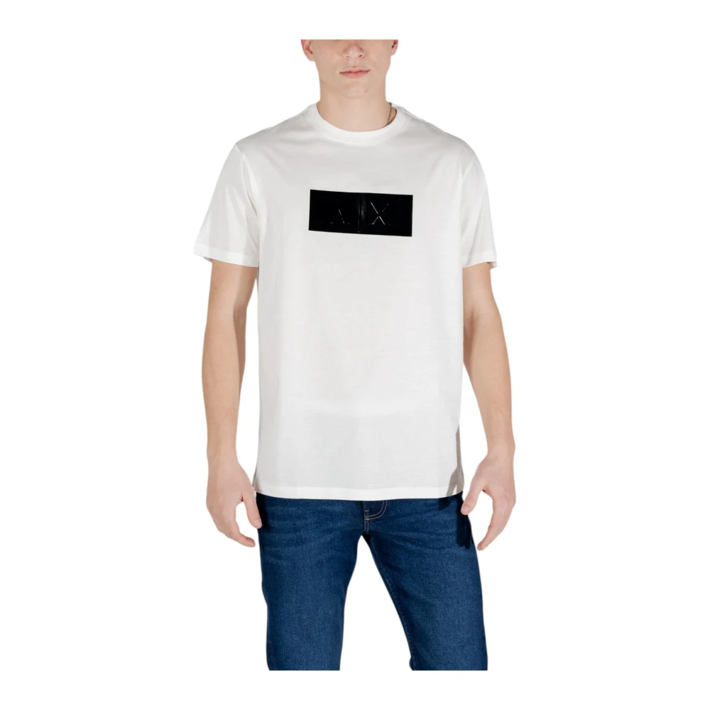 Armani Exchange Men's White Printed Round Neck Cotton T-Shirt