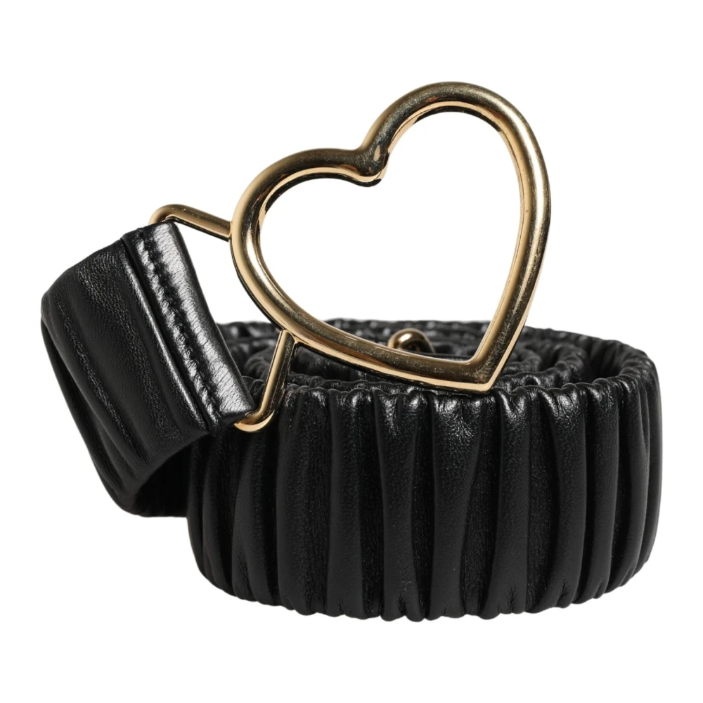 Dolce & Gabbana Mujer Negro - Cinturón Con Hebilla Metálica De Corazón Dorado - Accessories - One Size