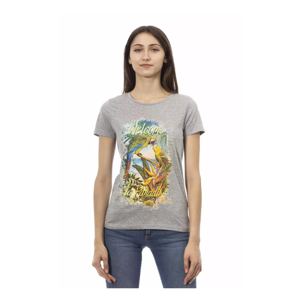 Trussardi Women's Gray Cotton Short Sleeve T-Shirt With Front Print - T-Shirts - Xs- Tops