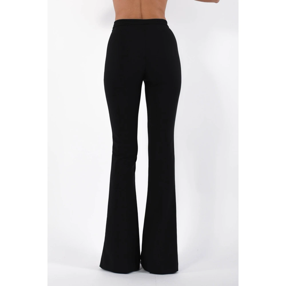 Elisabetta Franchi Wijde Crêpe Broek met Logo Plaque Black Dames