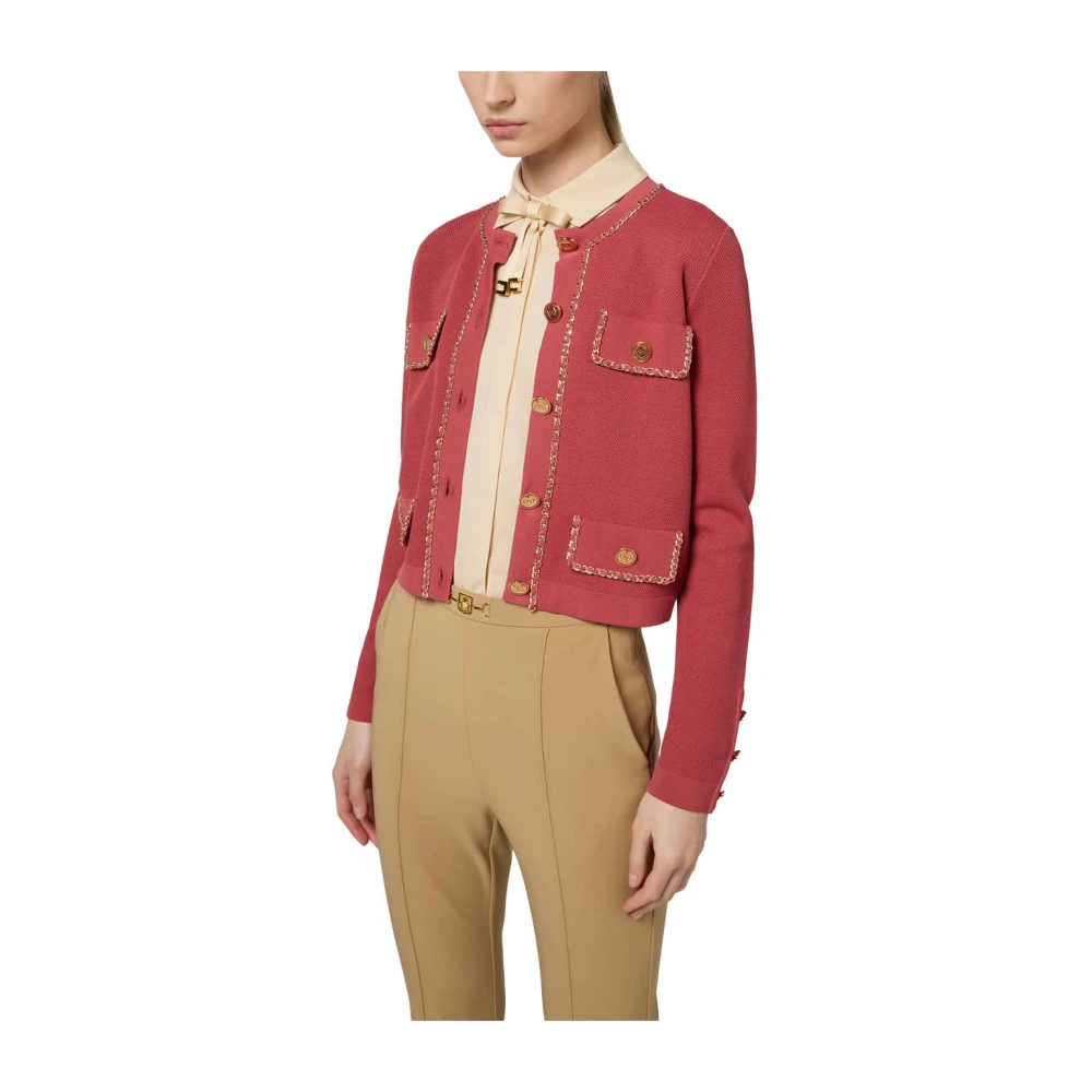 Elisabetta Franchi Geknipte Viscose Jas met Kettingdetail Red Dames