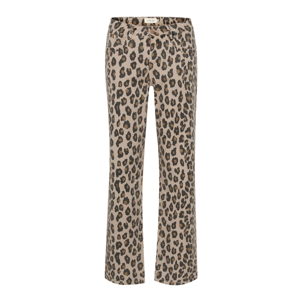 Cream Leopard Print Straight Leg Jeans Brown, Dam