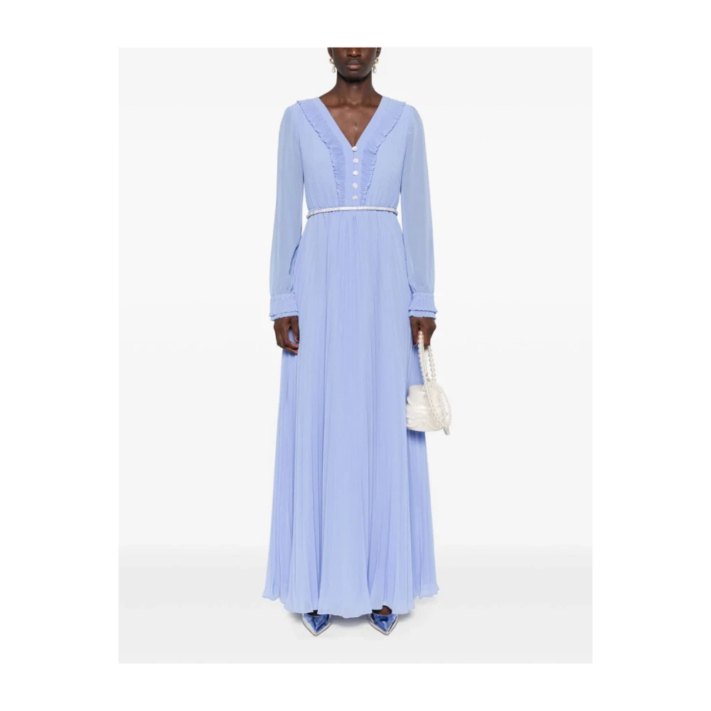 Self Portrait Blauwe V-hals Diamanté Jurk Blue Dames