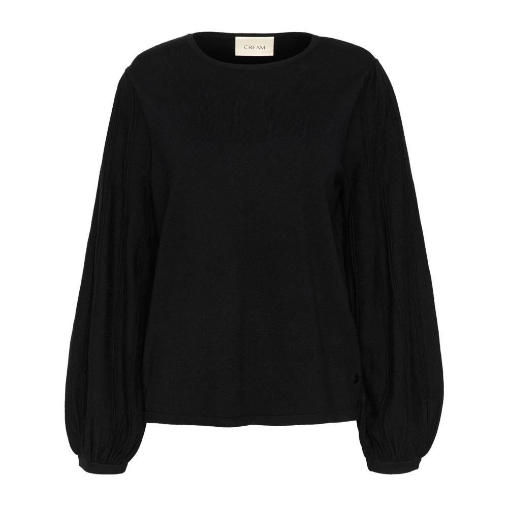Cream Zwarte Gebreide Blouse met Pofmouwen Black Dames