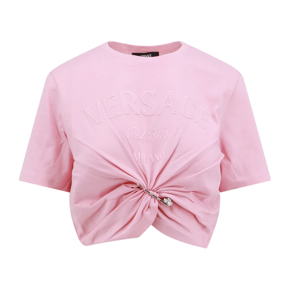 Versace Roze Crew-Neck T-Shirt met Logo Print Pink Dames