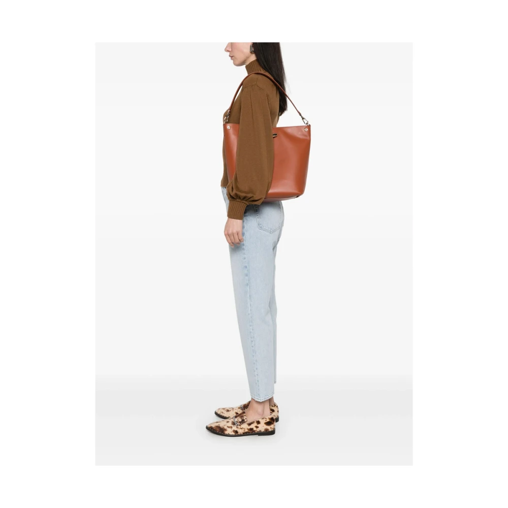 Longchamp Bruine Foliage Schoudertas met Toggle Brown Dames
