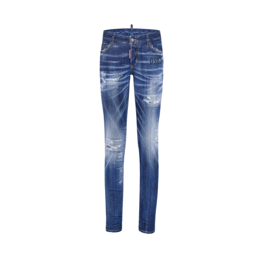 Dsquared2 Jennifer Skinny Jeans met rood logo Blue Dames