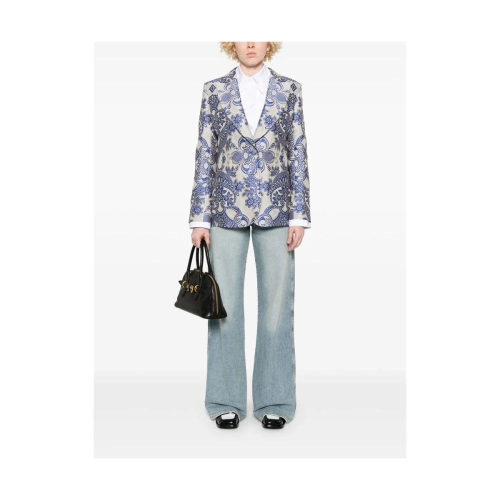 ETRO Beige Jas met knoopsluiting en schoudervullingen Multicolor Dames