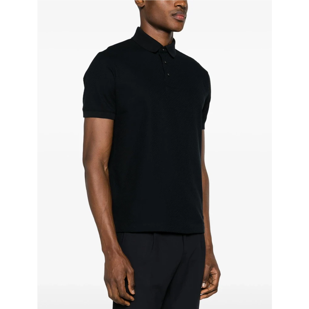 Emporio Armani Blauw Gestreept Katoenen Poloshirt Blue Heren