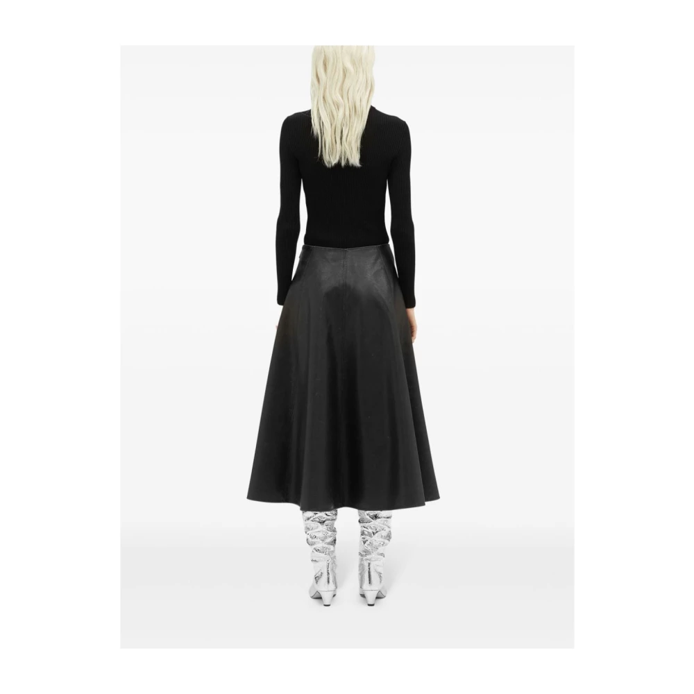 Msgm Zwarte Eco-Leren Geplooide Rok Black Dames