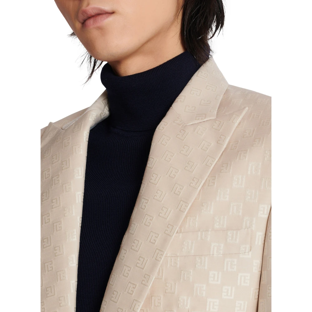 Balmain 1-button jasje in PB Labyrinth jacquard Beige Heren
