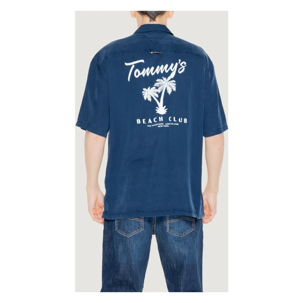 Tommy Jeans Blauw Print Kortemouw Overhemd Blue Heren