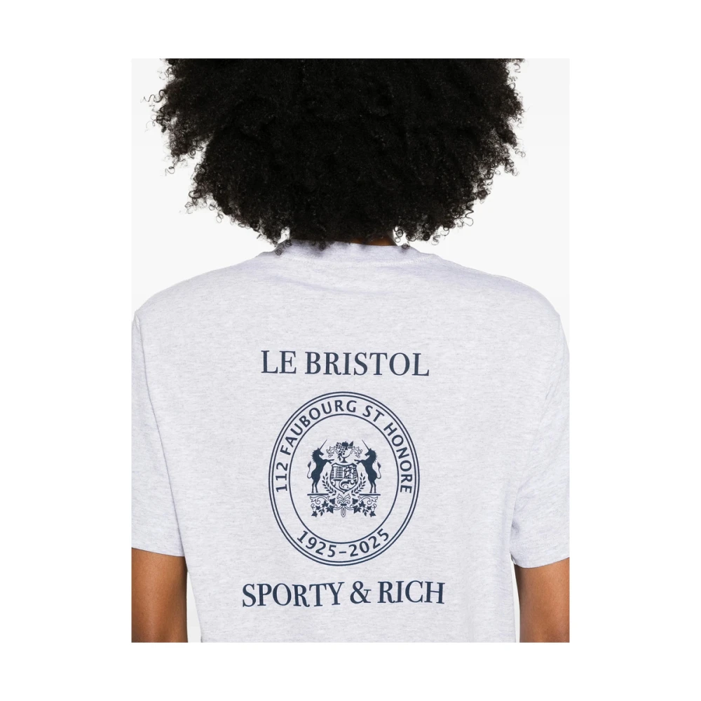 Sporty & Rich Heather Grey Logo Print Crew Neck T-shirt Gray Dames