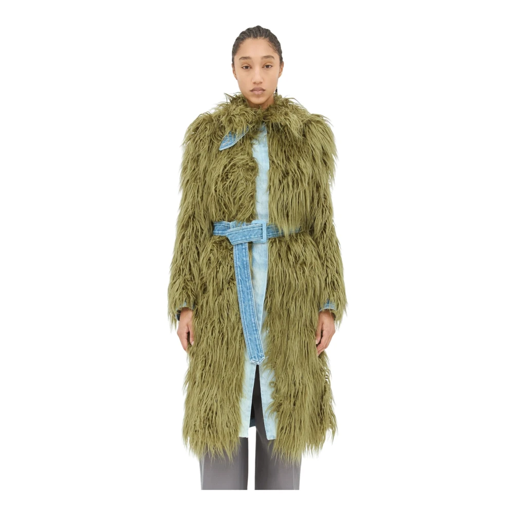 Dries Van Noten Denim & Faux Fur Ceintuurjas Green Dames