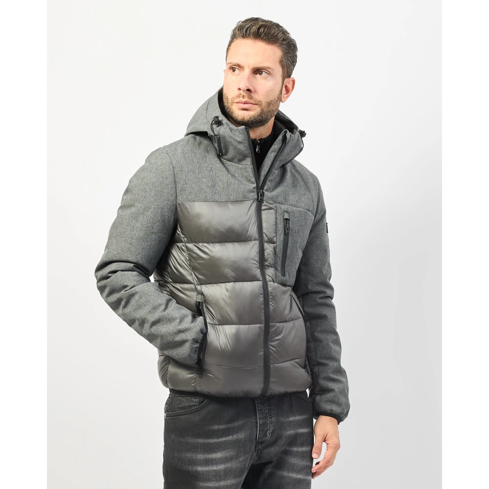 YES ZEE Grijze gewatteerde jas met softshell inzetstukken Gray Heren