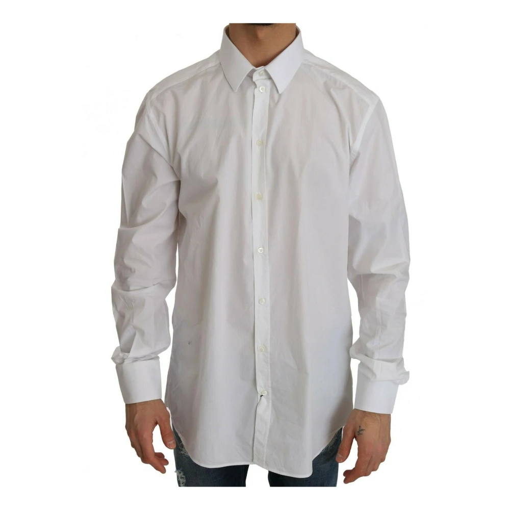 Dolce & Gabbana Men's White/Gold 100% Cotton Slim Dress Shirt