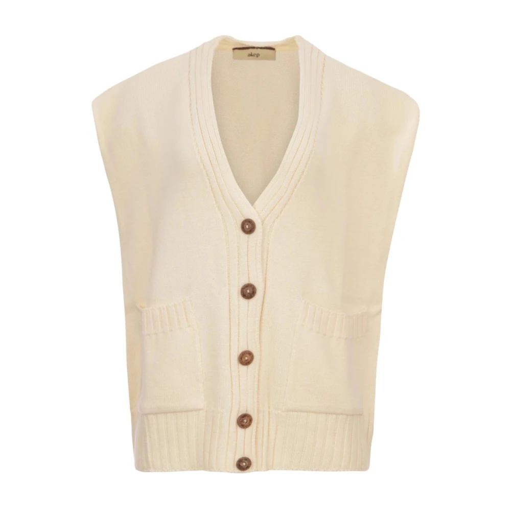 Akep Klassieke Wollen Gilet met V-hals Beige Dames