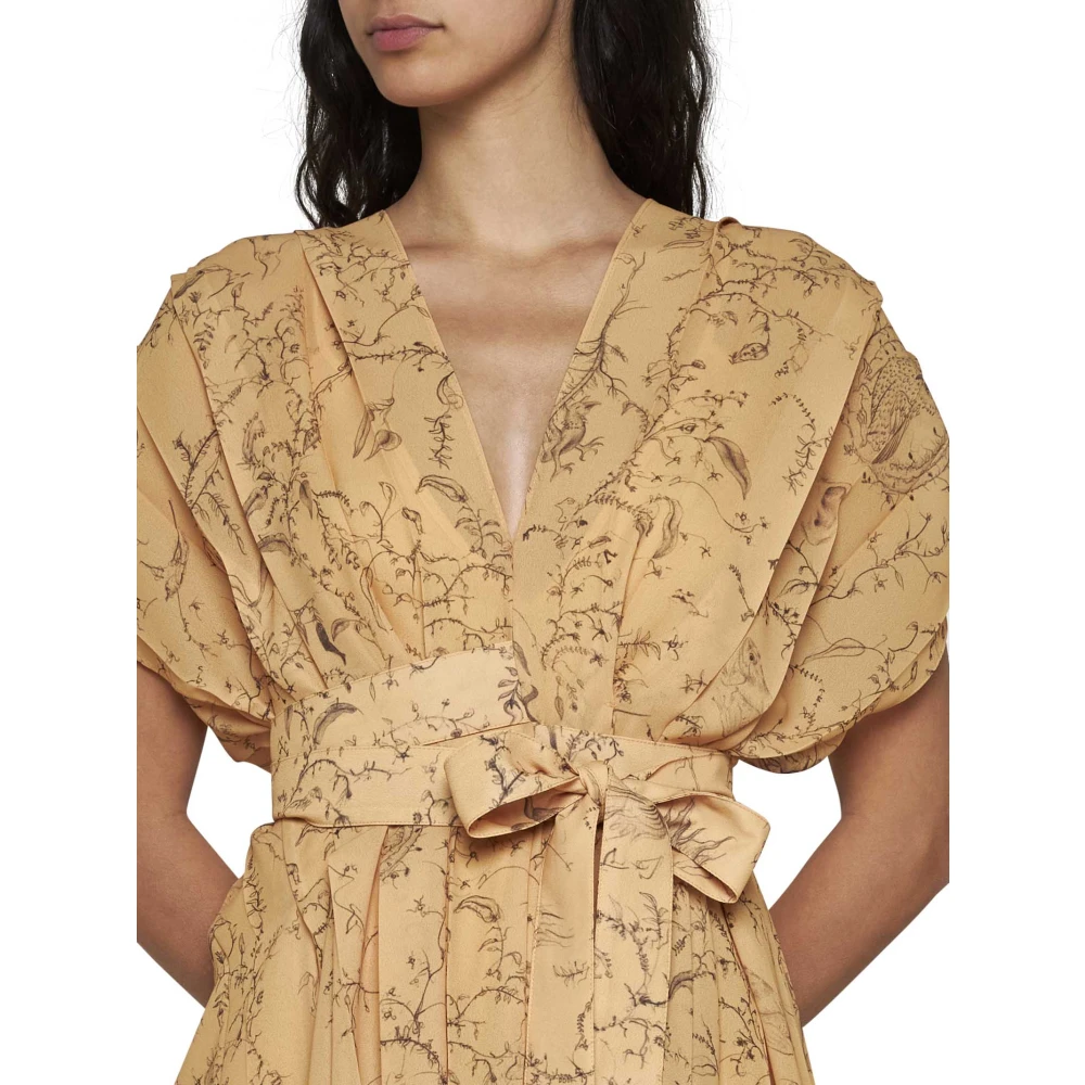 Fabiana Filippi Georgette All-Over Print Geplooide Jurk Orange Dames