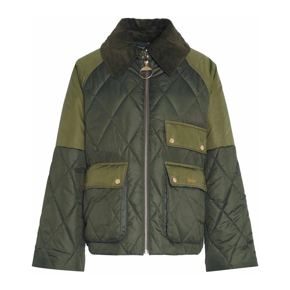 Barbour Gewatteerde jas met patchwork ontwerp Green Dames