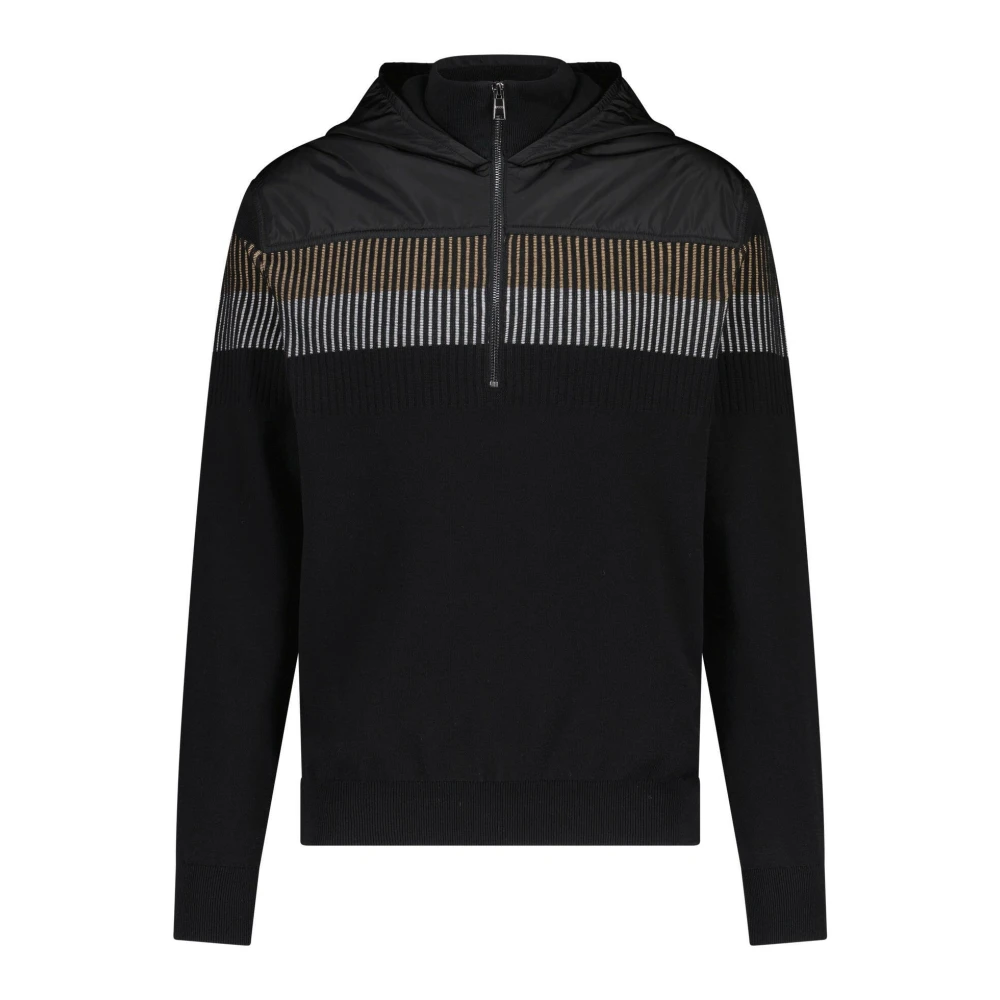 Hugo Boss Gestreepte Casual Hoodie met Rits Black Heren