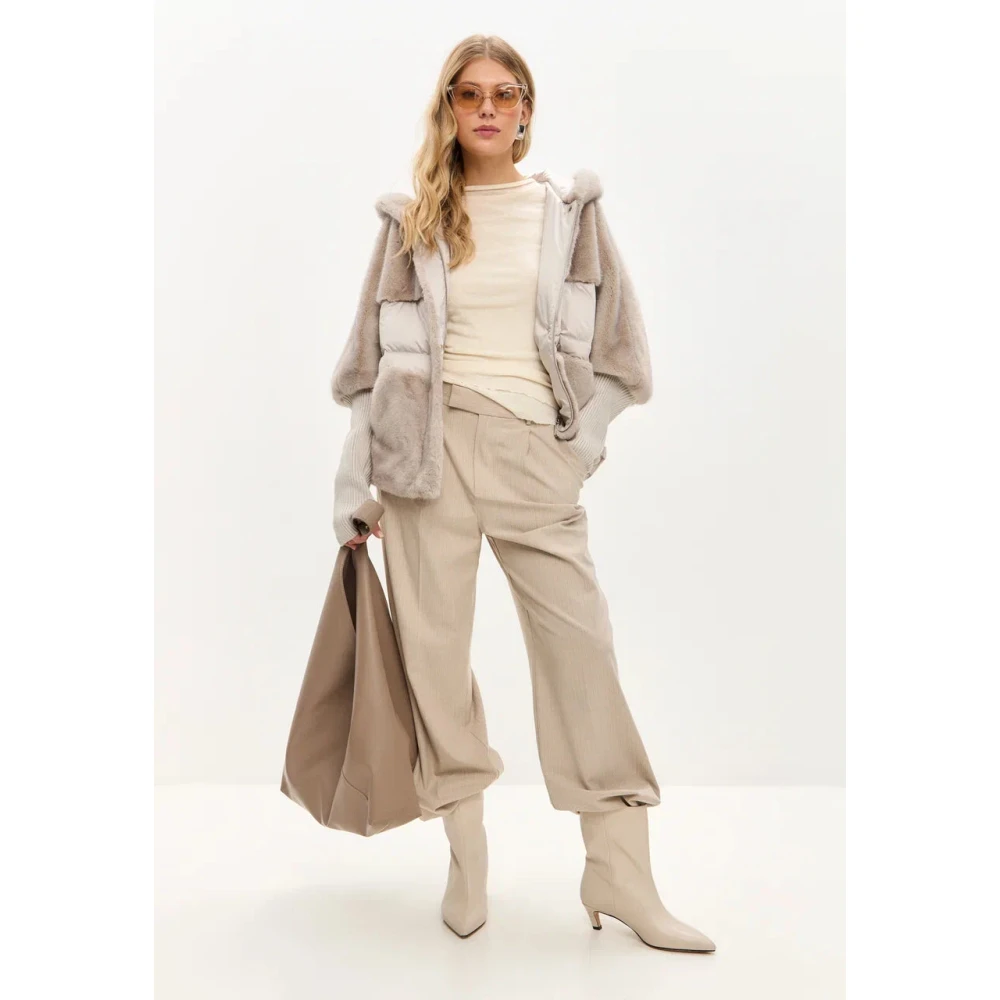 Cesare Gaspari Oversized Faux Fur Jacket Ivory Beige Dames