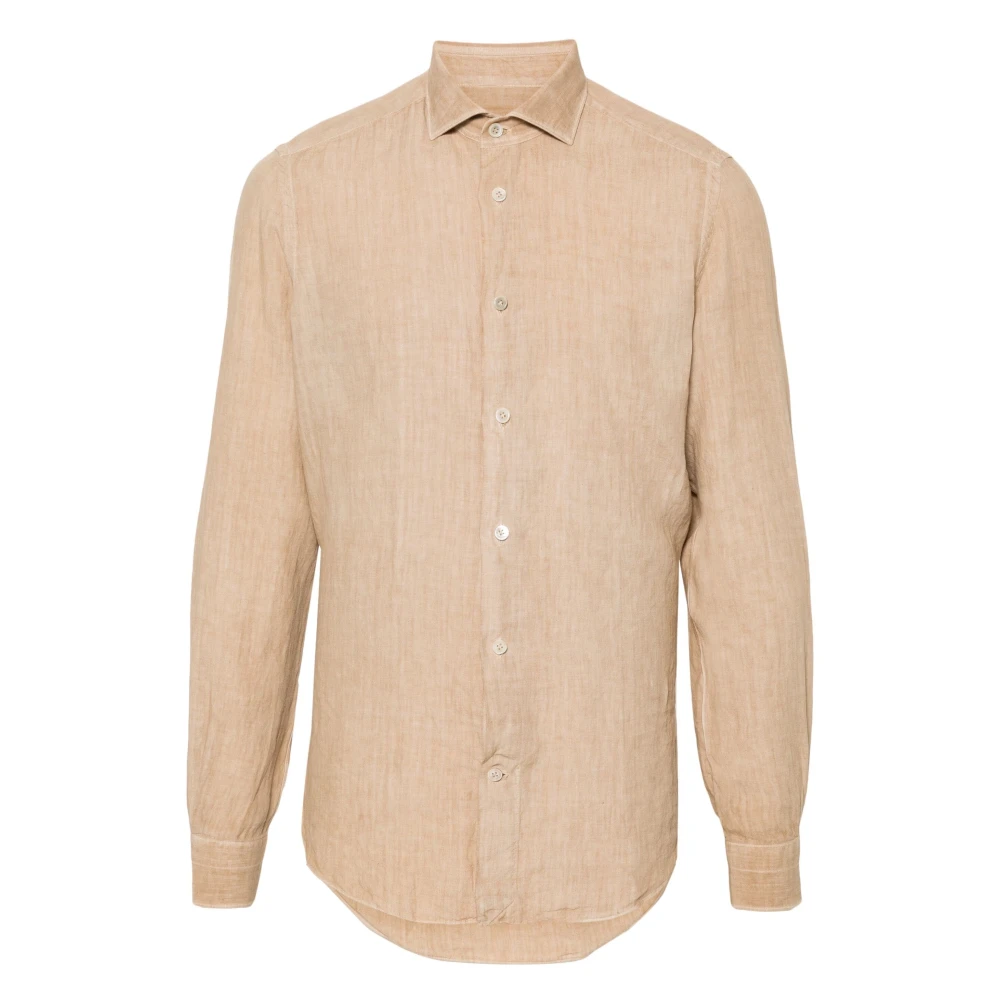 Eleventy Men's Beige Casual Shirts, Xl, Casual Linen Long Sleeve Shirt