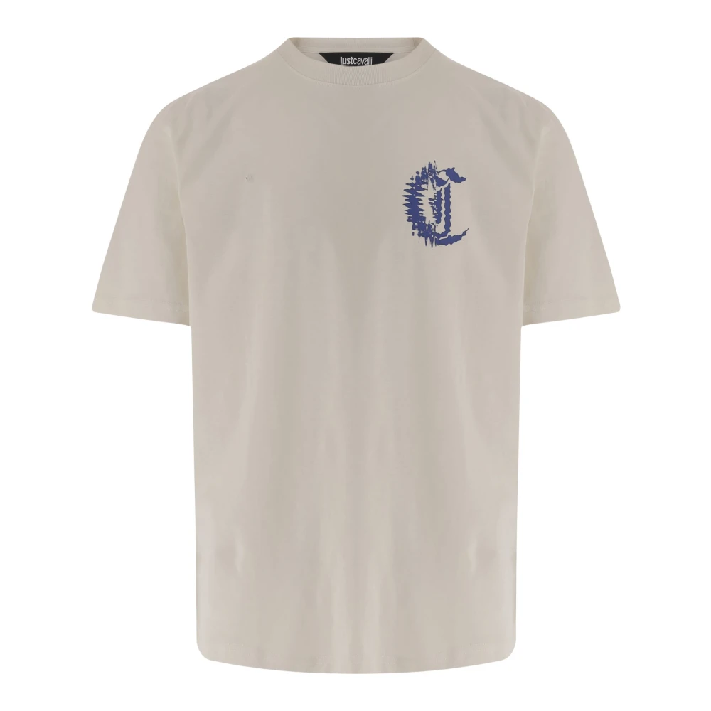 Just Cavalli Men's White T-Shirts, M, Cotton T-Shirt With Graphic Print