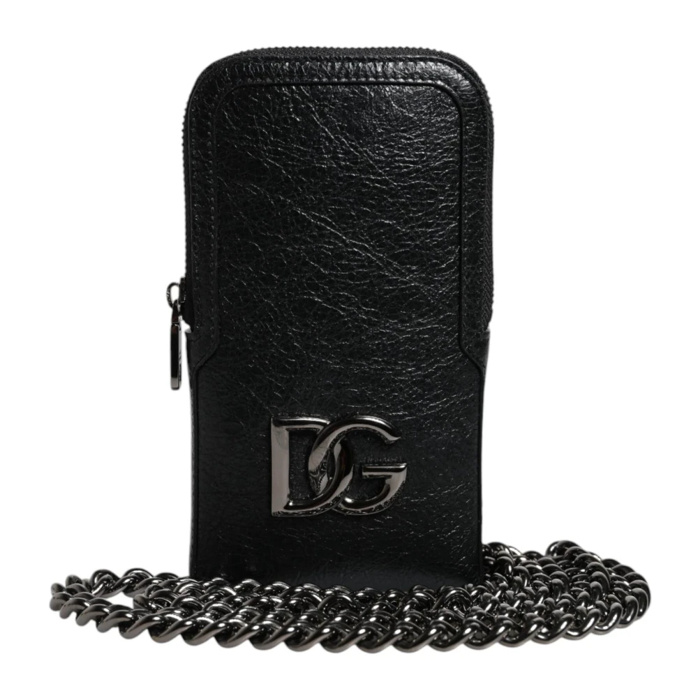 Dolce & Gabbana Zwarte leren crossbody kettingtelefoontas Black Dames