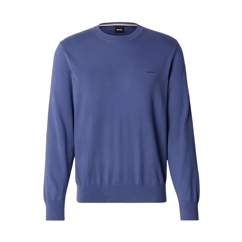 Hugo Men's Blue Cotton Jumper - Round-Neck Knitwear - 2XL - Knitwear