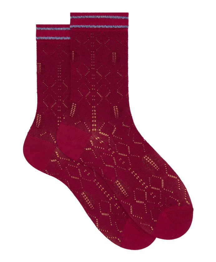 chaussettes-courtes-en-coton-perfore-fuchsia-pour-femmes-avec-motif-argyle