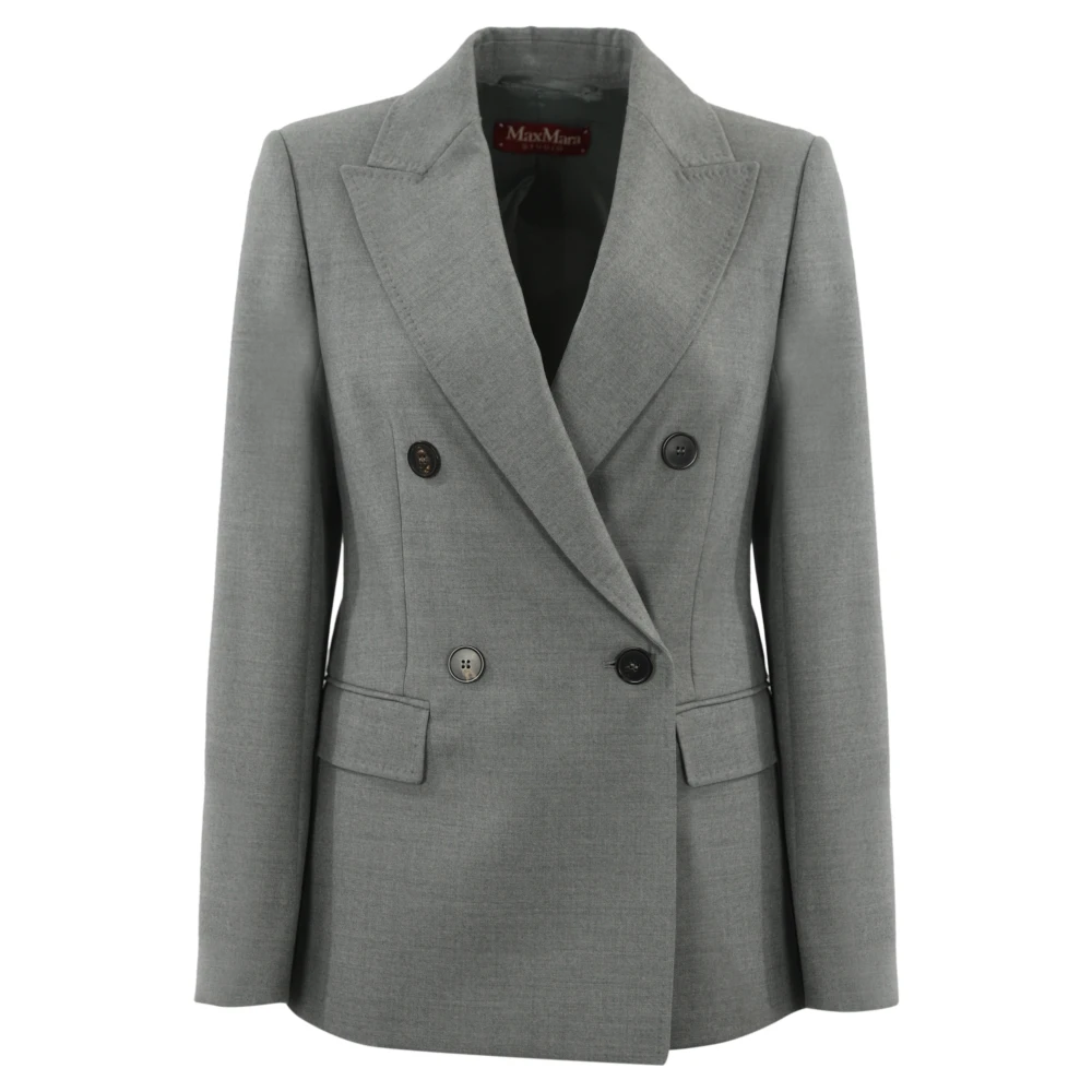 Max Mara Studio Dubbelbreasted wollen jas lichtgrijs Gray Dames