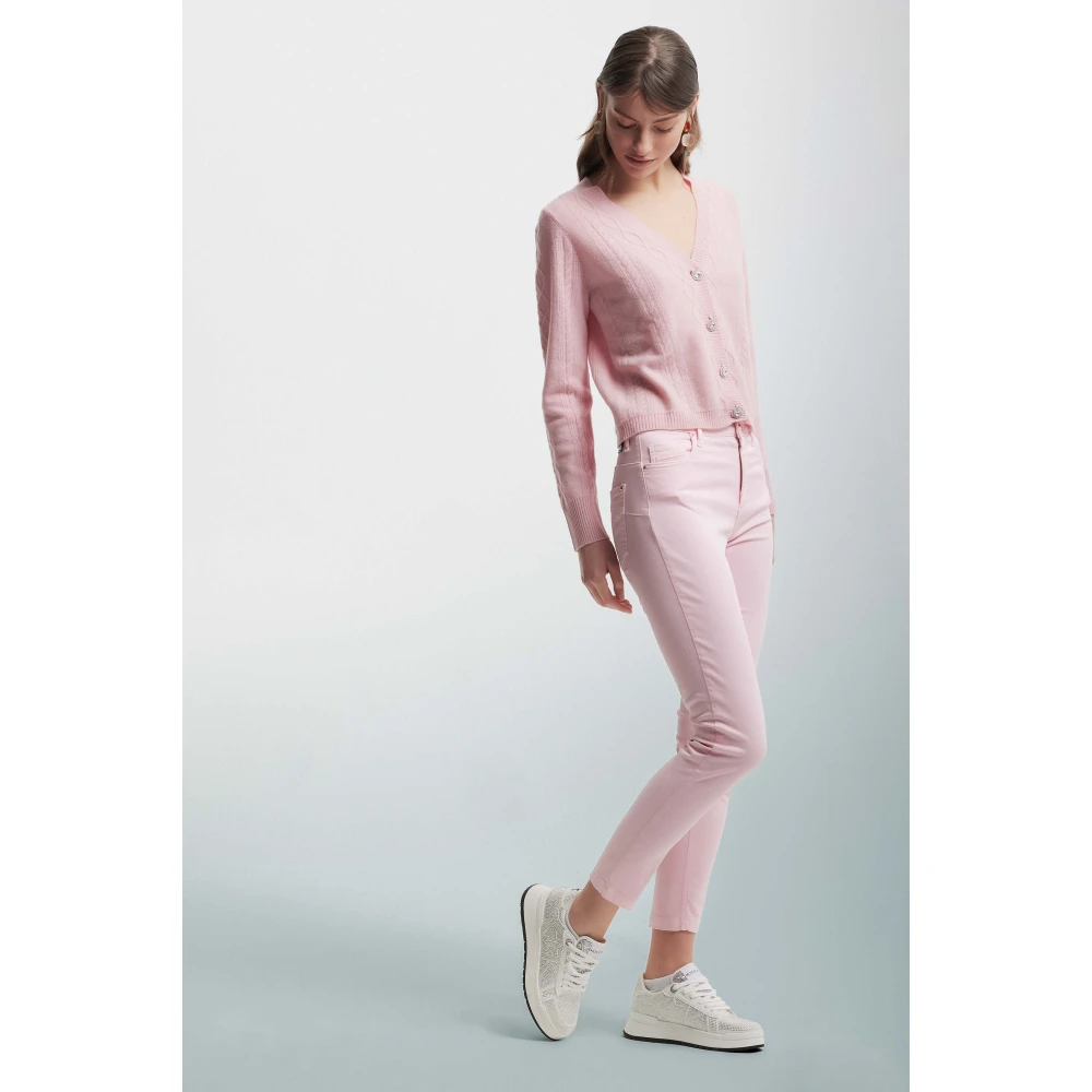 Kocca Wollen Kabeltrui met Juwelen Knopen Pink Dames
