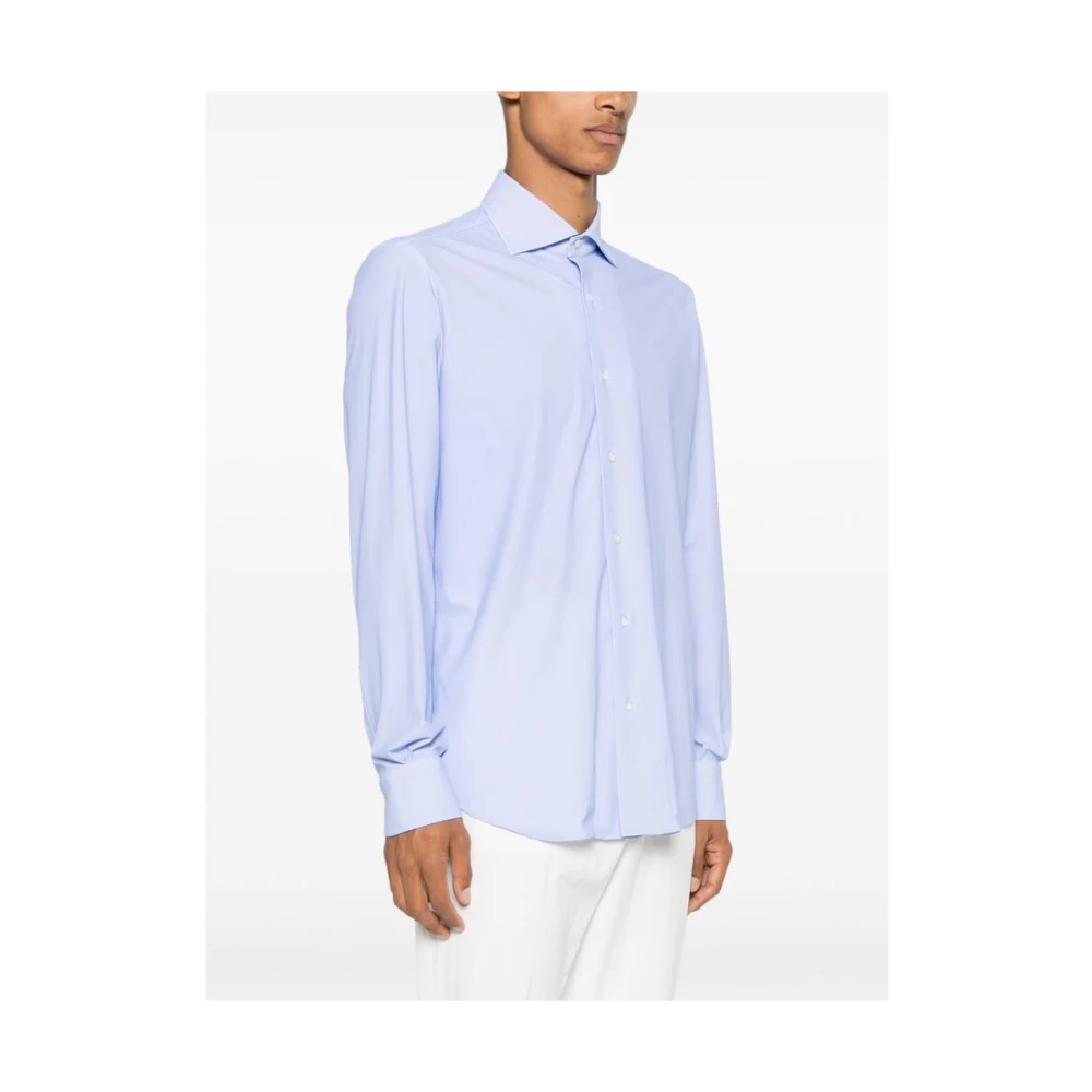 Mazzarelli Blauw Gestreept Overhemd met Knopen Blue Heren