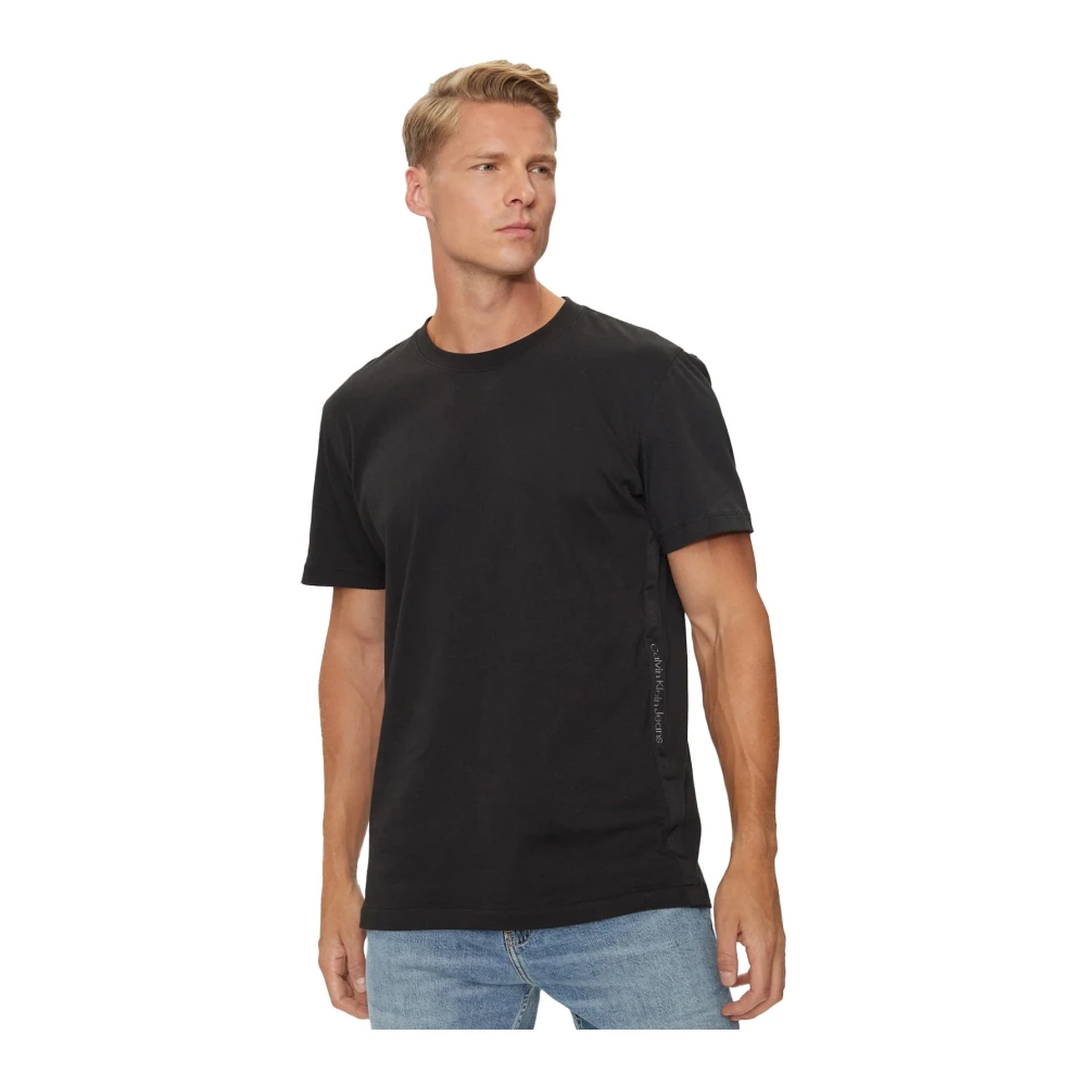 Calvin Klein Zwarte Katoenen T-shirt Rechte pasvorm Black Heren