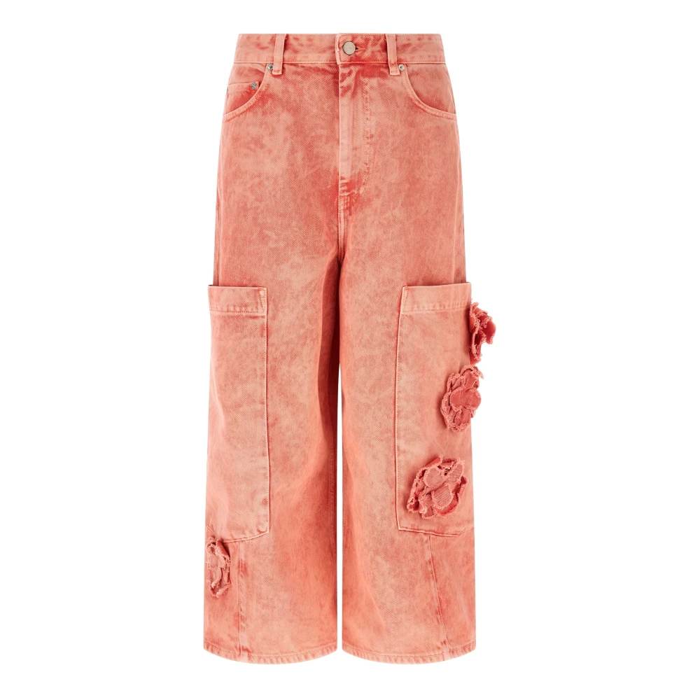 Ganni Women's Pink Wide Jeans, W26 L33, Crop Cargo Wide Jeans