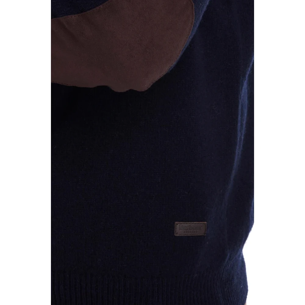 Barbour Blauwe Wollen Trui Elleboog Patches Blue Heren