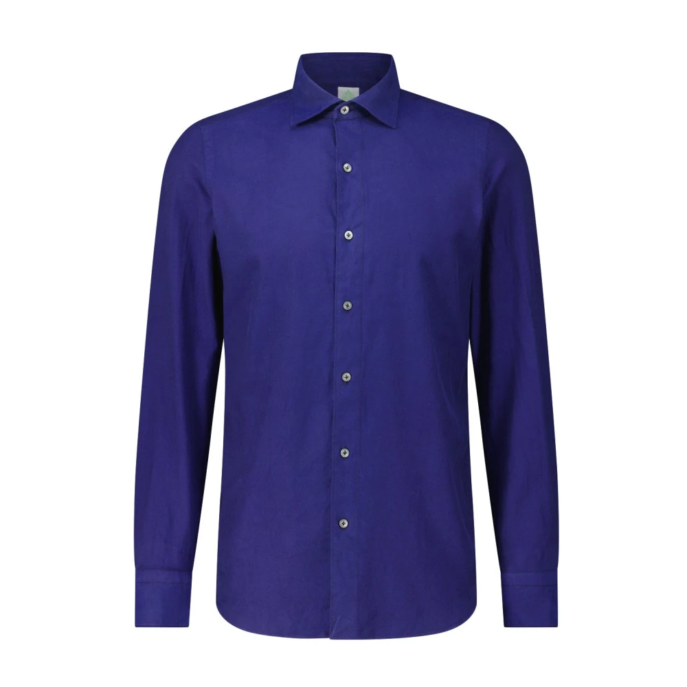 Finamore Katoenen Overhemd Rechte Snit Elegante Stijl Blue Heren