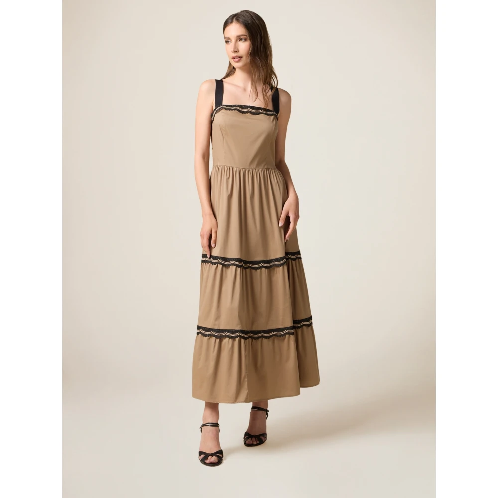 Oltre Lange Jurk met Macramé Details Green Dames
