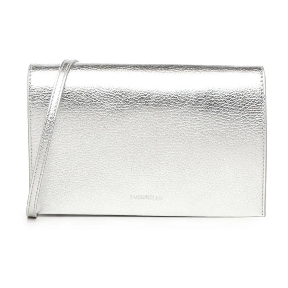 Coccinelle Zilveren Leren Schoudertas met Magneetsluiting Gray Dames