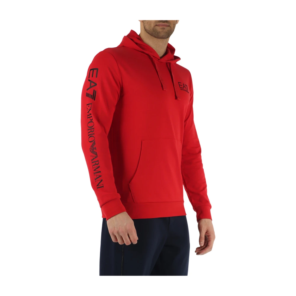 Emporio Armani EA7 Katoenen hoodie met logo print Red Heren