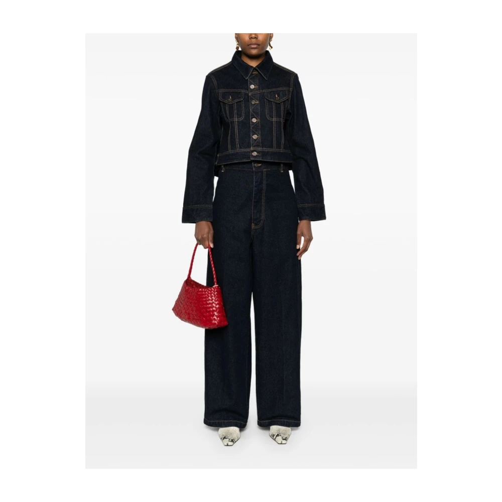 Victoria Beckham Blauwe Denim Korte Jas Contraststiksels Blue Dames