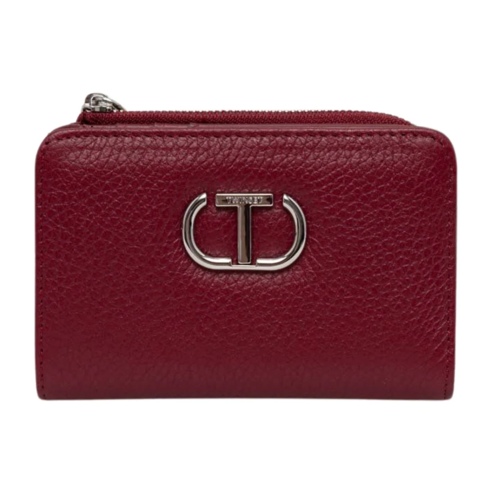 Twinset Bordeaux Leren Portemonnee Drukknoopsluiting Red Dames
